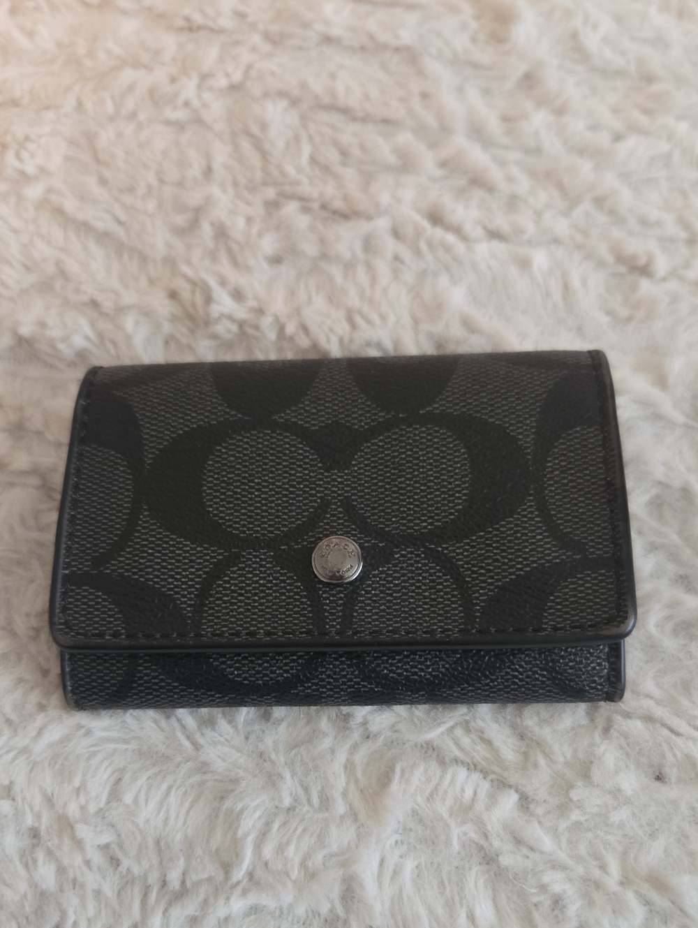 Coach Black Signature Card & Key Holder with Snap
